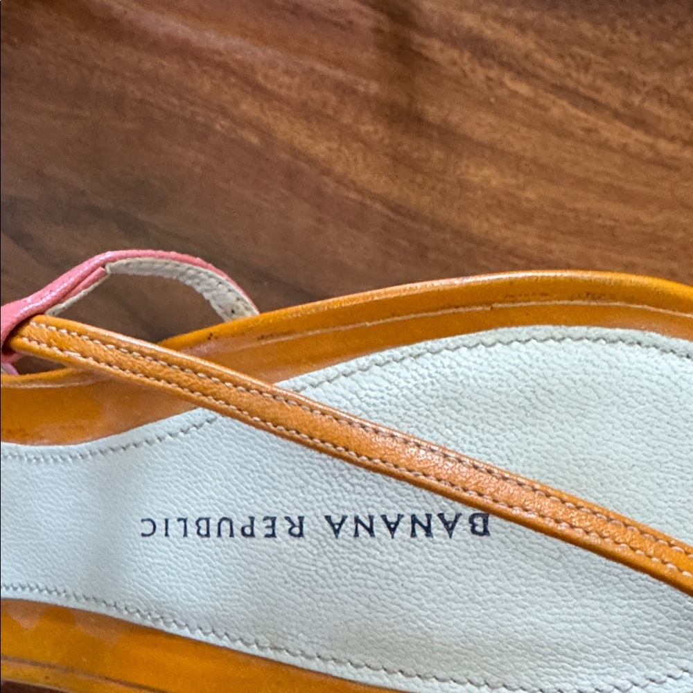 VINTAGE y2k Banana Republic Pink & Orange Leather Strappy Slingback Kitten Heels - Picture 3 of 5